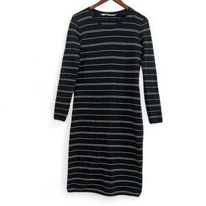 Athleta Sweater Dress Womens Medium Below Knee Striped Long Sleeve Black White